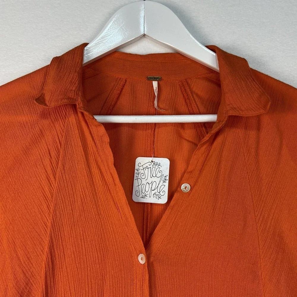 FREE PEOPLE Poncho Style Top Orange XS/S Oversized Ruffled Sleeves Collar FLAW